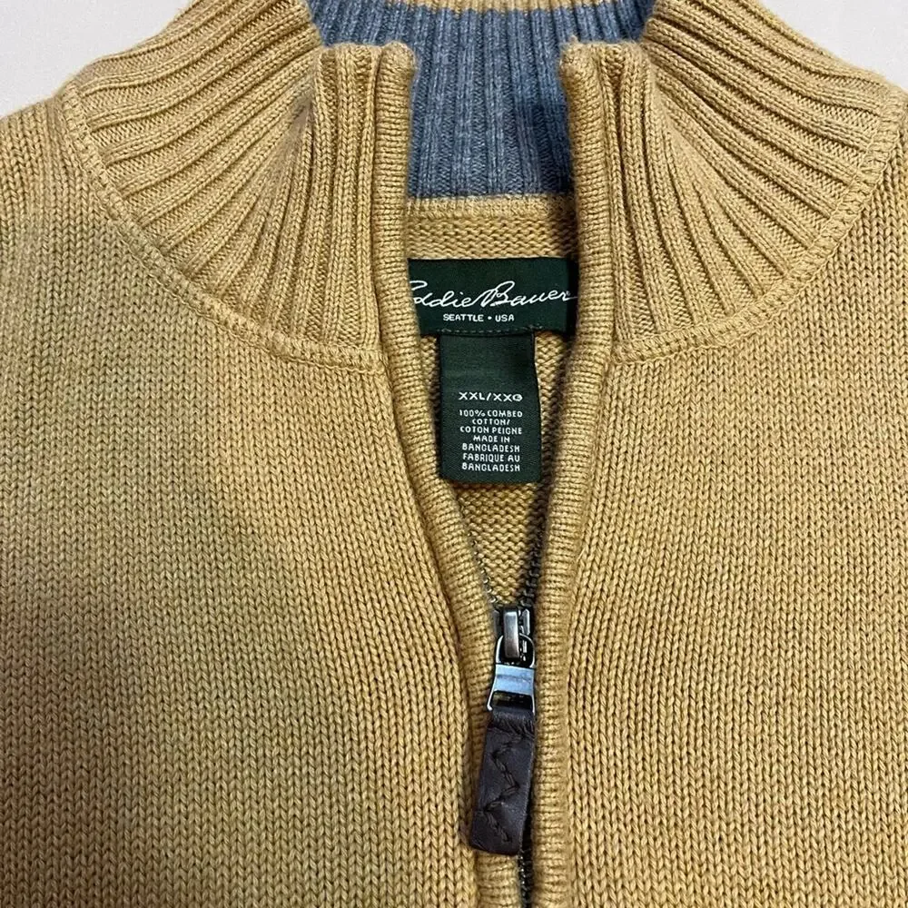 Eddie Bauer Tan Cotton Quarter Zip Sweater Size XXL